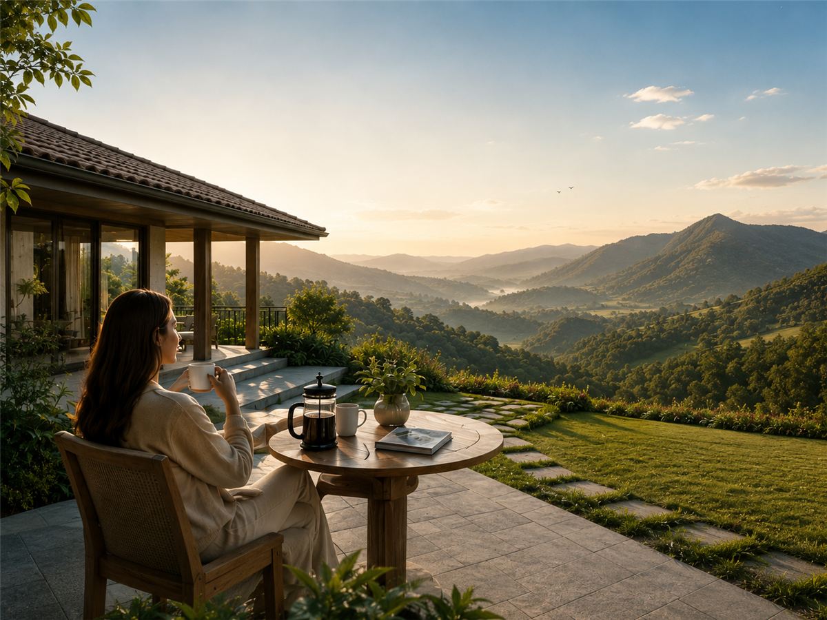 Relaxing on the valley view deck